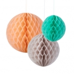 Set 3 pompones nido abeja, colores sedosos