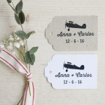Etiquetas 7 cm, Avion Vintage, 25 uds